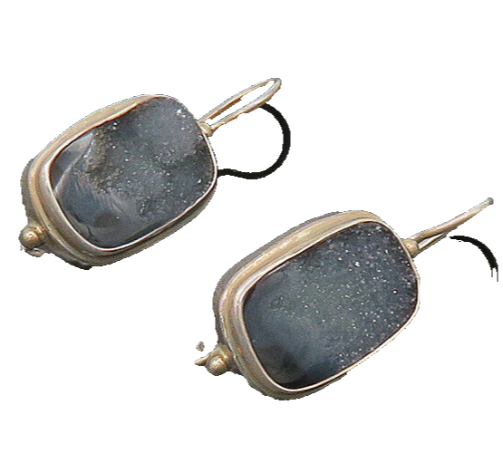SARDA 925 Sterling Silver  Vintage Druzy Stone Shiny Drop Earrings  EG9948