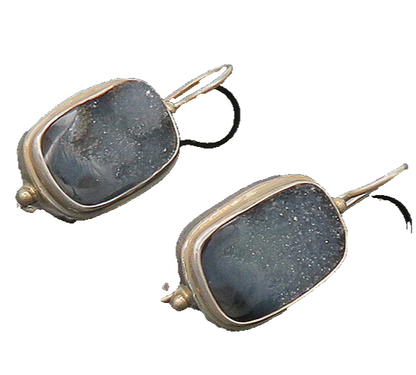 SARDA 925 Sterling Silver  Vintage Druzy Stone Shiny Drop Earrings  EG9948