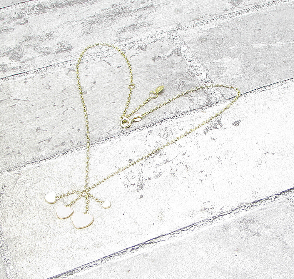 Gold Over 925 Silver  Enamel Love Hearts Charm Adjustable Chain Necklace PT1330