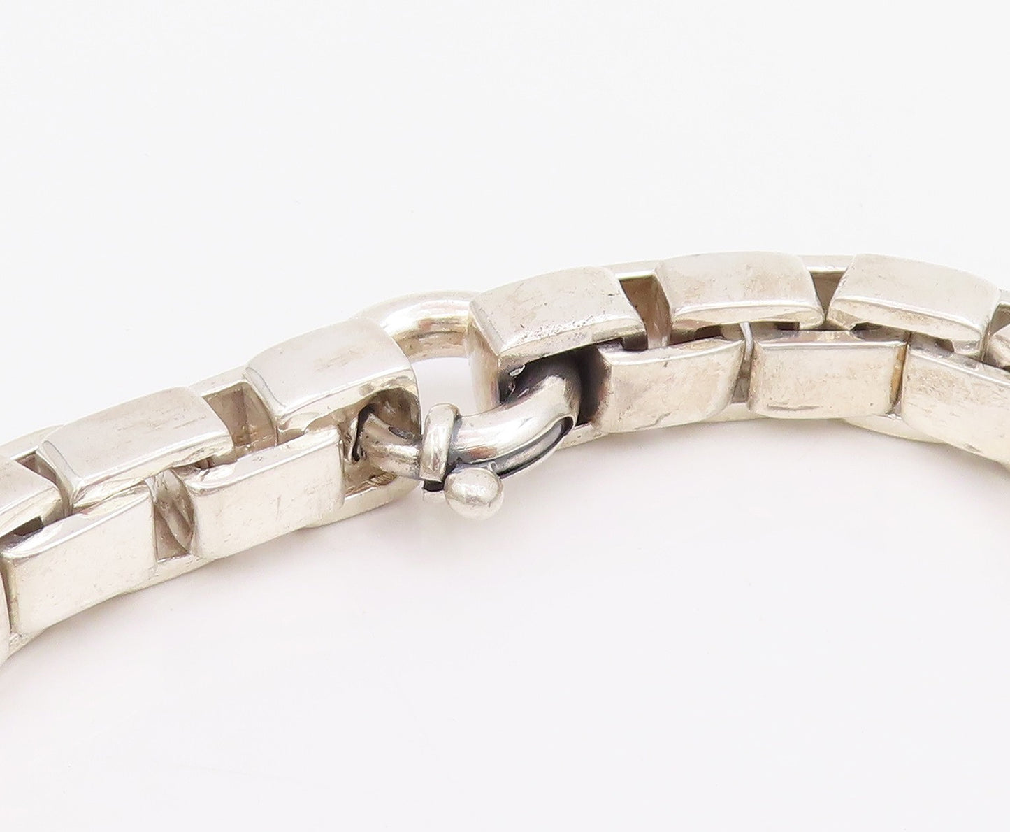 925 Sterling Silver Vintage Necklace Solid Geometric Venetian Box Chain  NE4692
