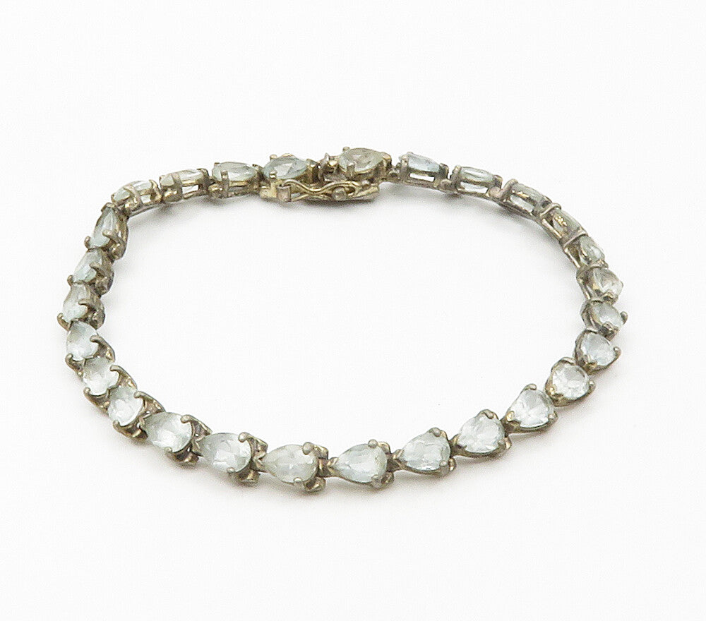 925 Sterling Silver  Vintage Tear Drop Blue Topaz Chain Bracelet  BT5804