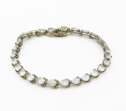 925 Sterling Silver  Vintage Tear Drop Blue Topaz Chain Bracelet  BT5804