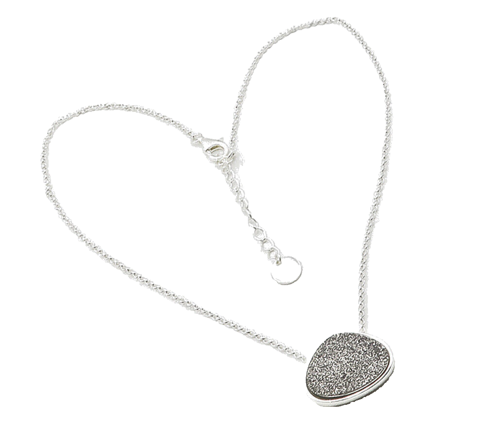 925 Sterling Silver  Druzy Stone Shiny Polished Thin Chain Necklace  NE2040