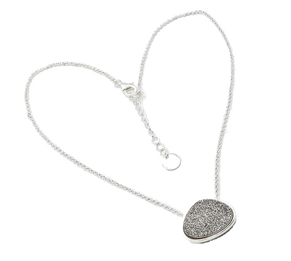 925 Sterling Silver  Druzy Stone Shiny Polished Thin Chain Necklace  NE2040