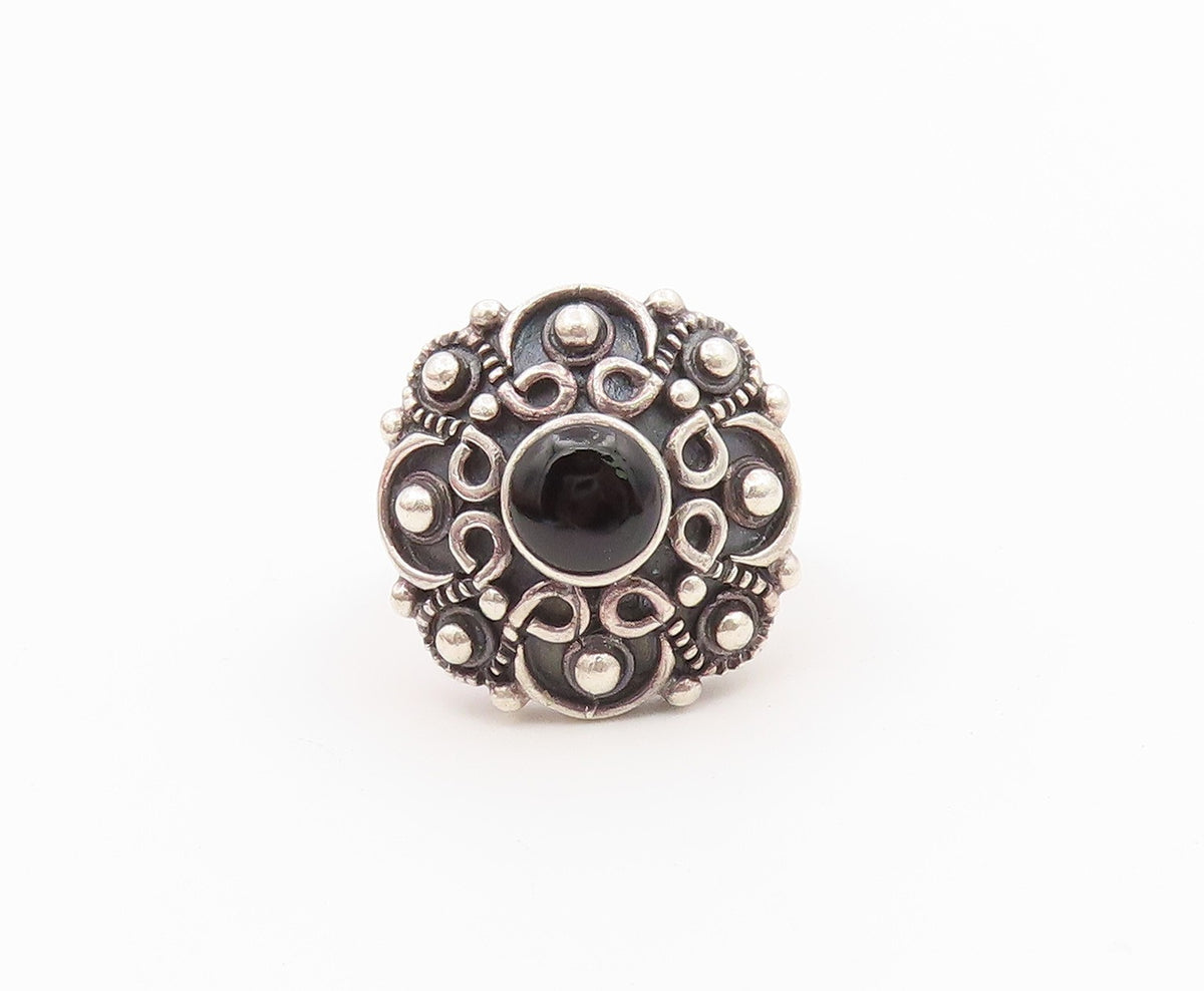 925 Sterling Silver Vintage Ring Black Onyx Bohemian Style Band  Sz 7  RG36625