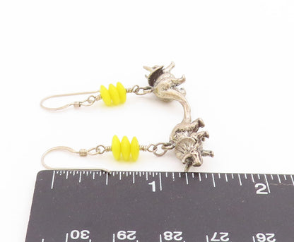 925 Sterling Silver Vintage Earrings Yellow Bead Dinosaur Charm Dangle  EG14056