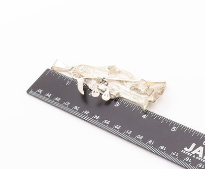 925 Sterling Silver Vintage Pendant Large Holy Death Grim Reaper  PT24031