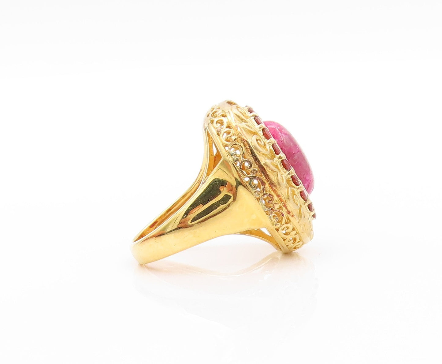 925 Sterling Silver Vintage Ring Gold Plated Oval Ruby & Garnet  Sz 5.5  RG32557