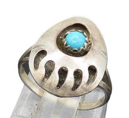NAVAJO 925 Sterling Silver Vintage Turquoise Claw Print Band Ring Sz 5  RG20259