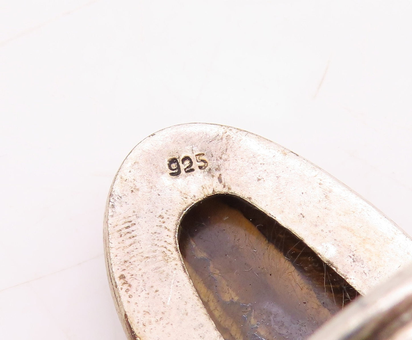 925 Sterling Silver Vintage Ring Modernist Large Oval Tiger's Eye Sz 9.5 RG31738