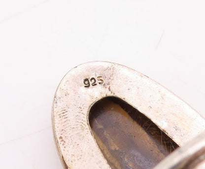 925 Sterling Silver Vintage Ring Modernist Large Oval Tiger's Eye Sz 9.5 RG31738