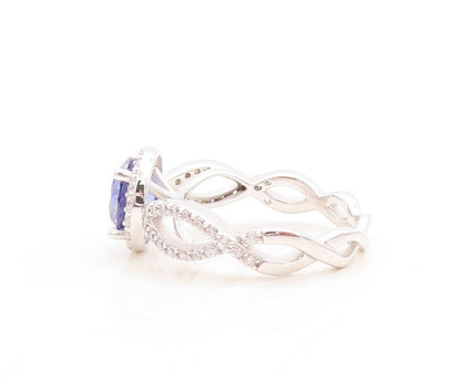 925 Sterling Silver Vintage Ring Round Sapphire Designer CZ Inlay  Sz 7  RG30110