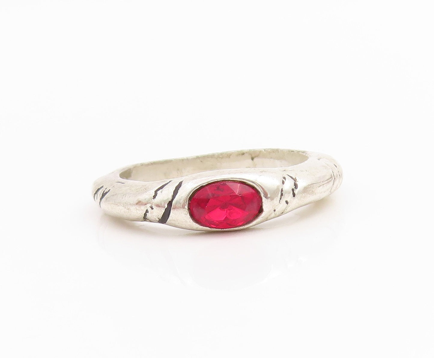 925 Sterling Silver Vintage Ring Minimalist Red CZ Solitaire Band  Sz 8  RG34795