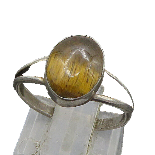925 Sterling Silver  Vintage Cabochon Cut Tiger's Eye Band Ring Sz 6  RG23085