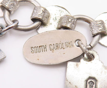 925 Sterling Silver Vintage Bracelet SARAH COVENTRY US State Map Charms  BT12048