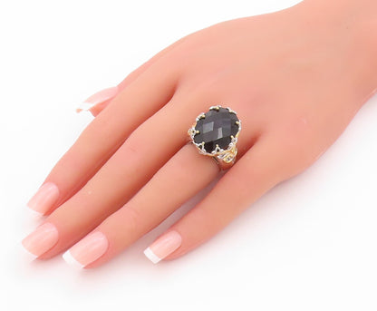925 Sterling Silver Vintage Ring MICHAEL VALITUTTI Faceted Onyx  Sz 5  RG32414