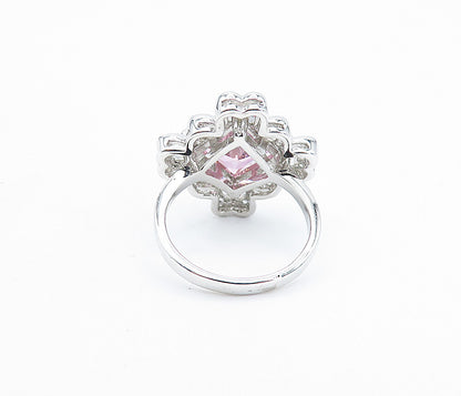 925 Sterling Silver  Pink Cubic Zirconia Floral Cocktail Ring Sz 7  RG6069