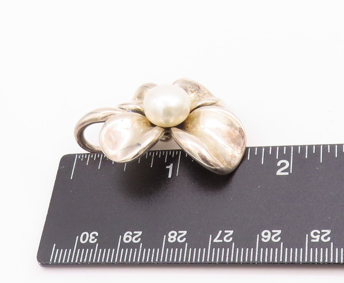 925 Sterling Silver Vintage Pendant ANN KING Pearl Orchid Floral Blossom PT24746
