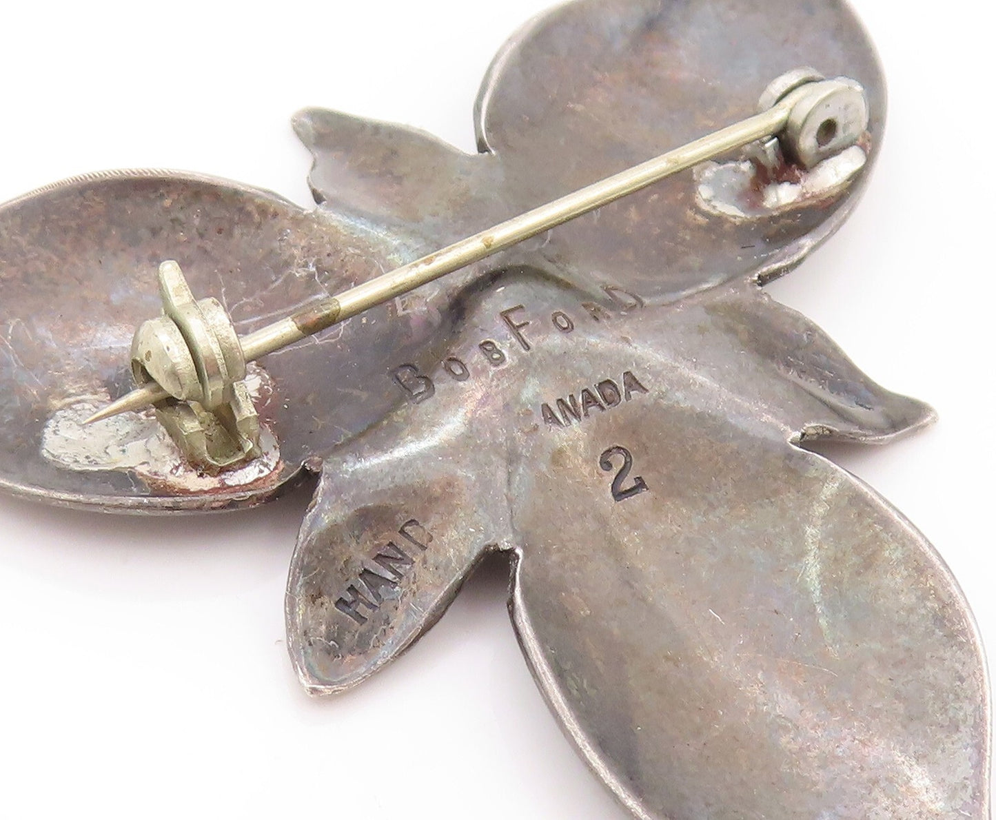925 Sterling Silver Vintage Brooch BOB FORD Dark Tone Flower Cutout  BP11547