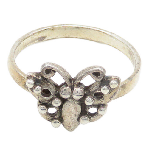 925 Sterling Silver  Vintage Shiny Butterfly Motif Band Ring Sz 8  RG19356