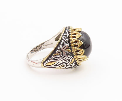 925 Sterling Silver Vintage Ring Two Tone Onyx Statement Band  Sz 7  RG36727