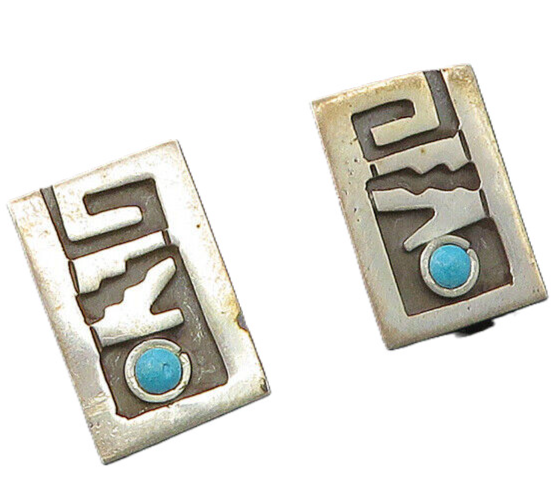 MEXICO 925 Sterling Silver  Vintage Turquoise Non Pierce Drop Earrings  EG9064