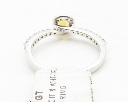 925 Sterling Silver  Citrine & White Topaz Shiny Band Ring Sz 6.5  RG12856
