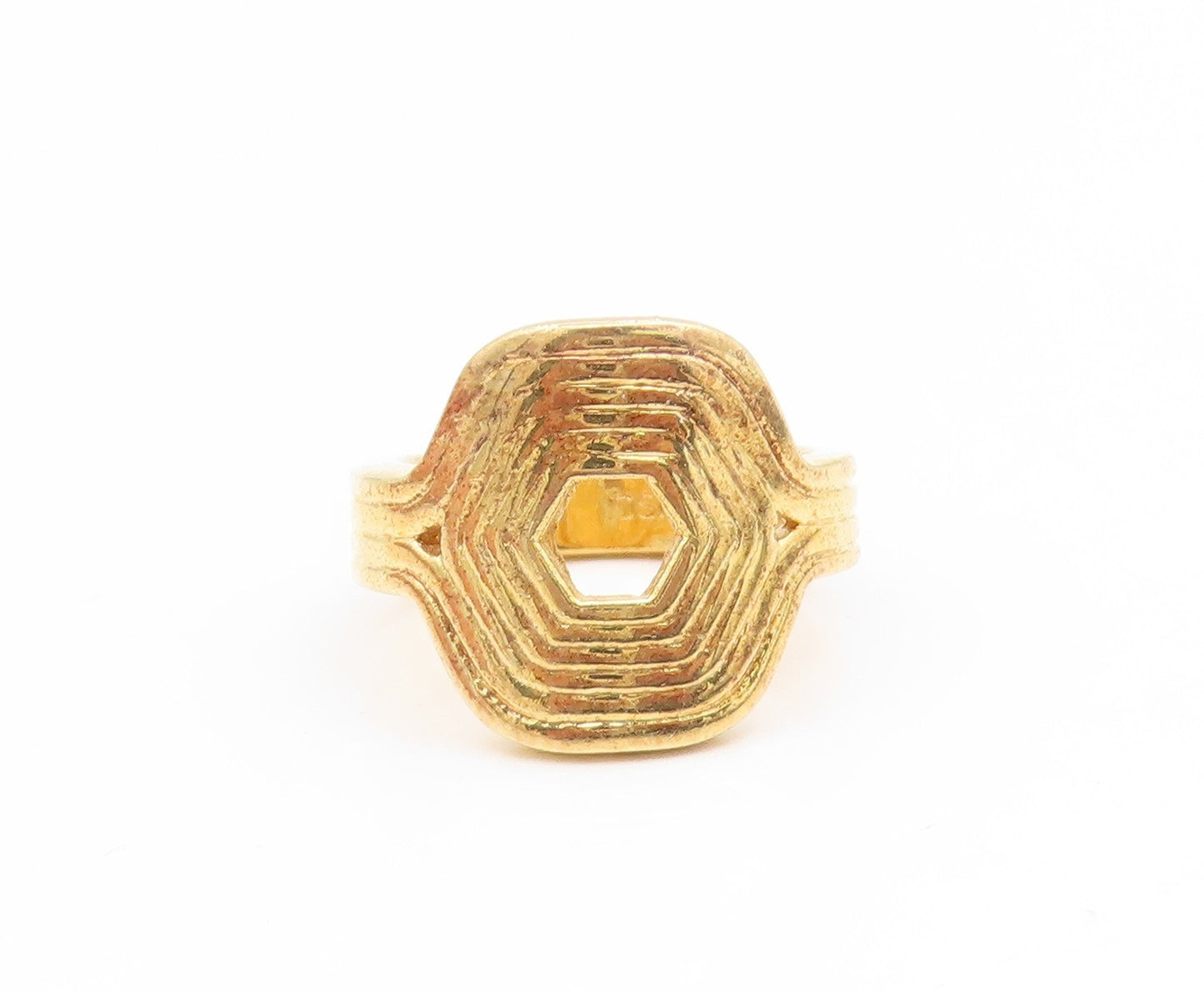 925 Sterling Silver Vintage Ring Gold Plated Geometric Hexagon Band Sz 7 RG35209