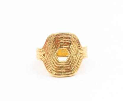 925 Sterling Silver Vintage Ring Gold Plated Geometric Hexagon Band Sz 7 RG35209