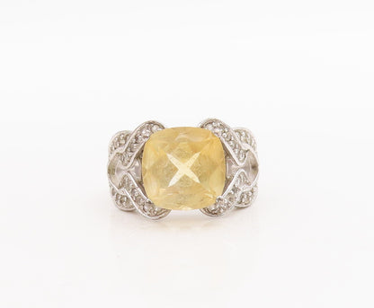 925 Sterling Silver Vintage Ring Square & Loop Cutout 2 Tone Topaz Sz 6  RG29280