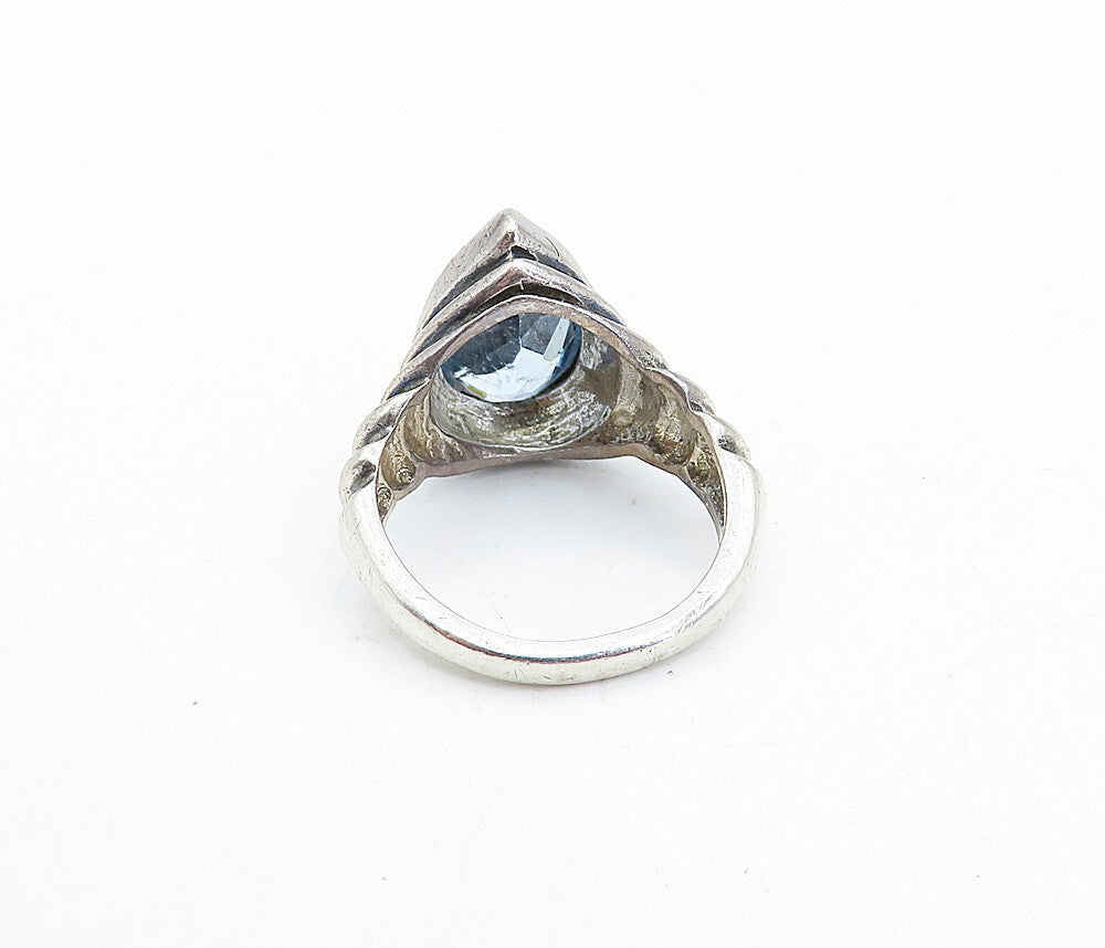 ESPO 925 Silver  Vintage Tear Drop Blue Topaz Cocktail Ring Sz 5  RG3906