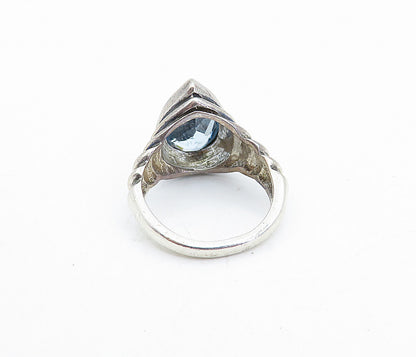 ESPO 925 Silver  Vintage Tear Drop Blue Topaz Cocktail Ring Sz 5  RG3906