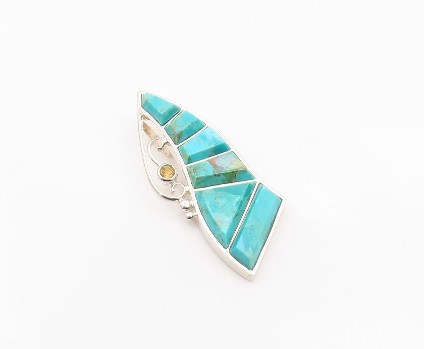 925 Sterling Silver Vintage Pendant DTR JAY KING Turquoise & Citrine  PT26355