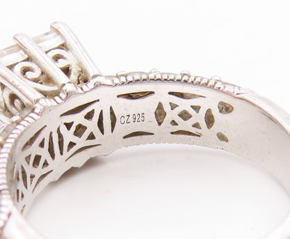 925 Sterling Silver Vintage Ring TYCOON Two Shape CZ Statement Band Sz 6 RG34113