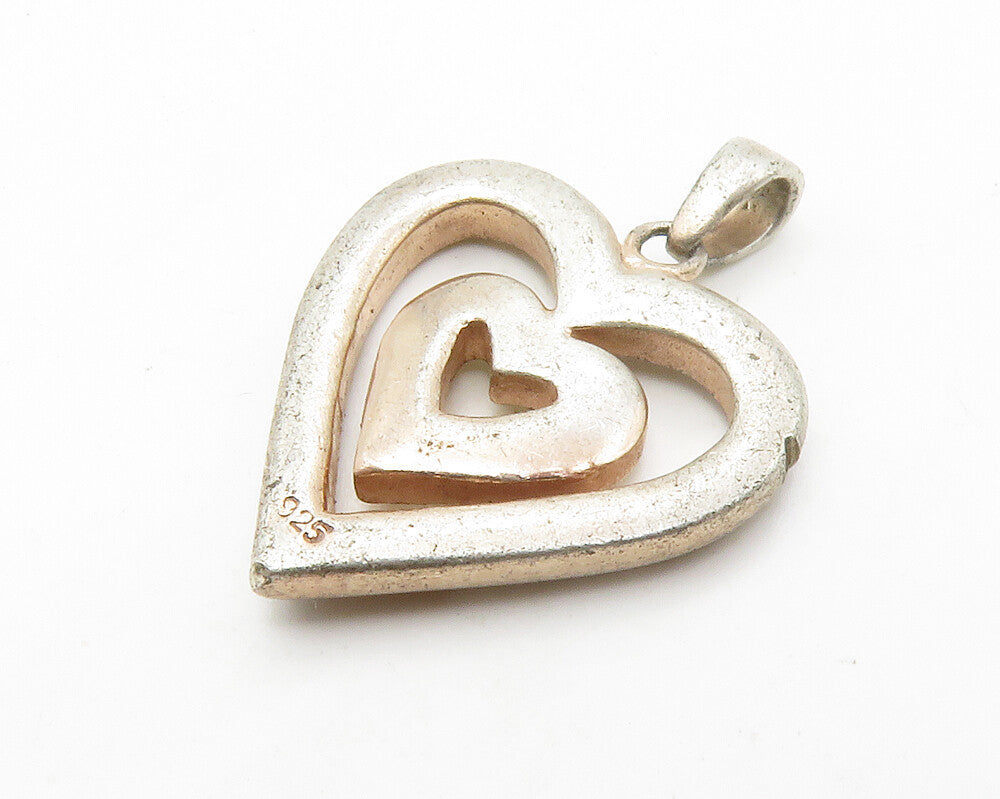 925 Sterling Silver  Vintage Topaz & Citrine Open Love Heart Pendant  PT11200