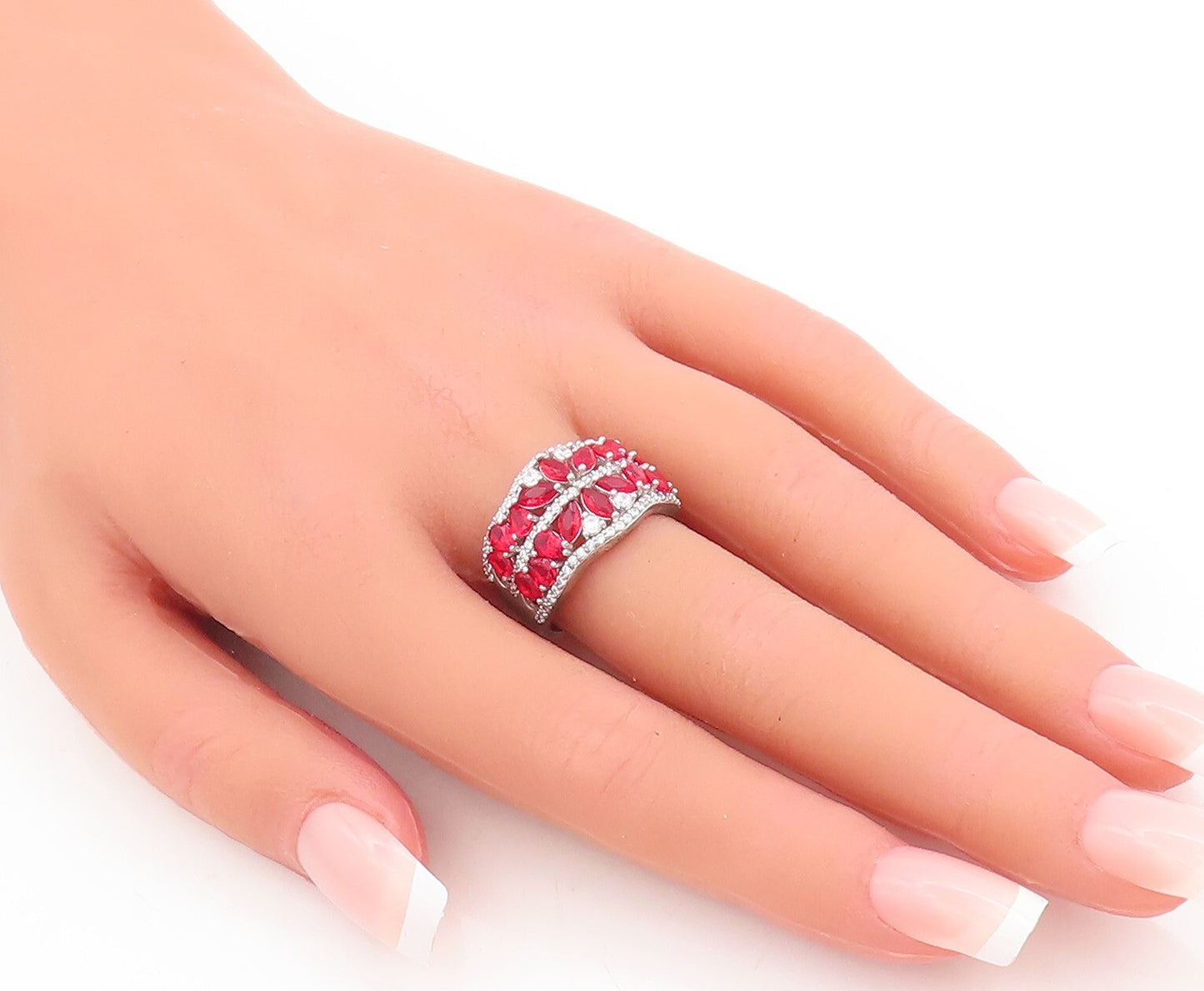 925 Sterling Silver Vintage Ring Marquise Cut 2 Tone CZ  Sz 7  RG29258