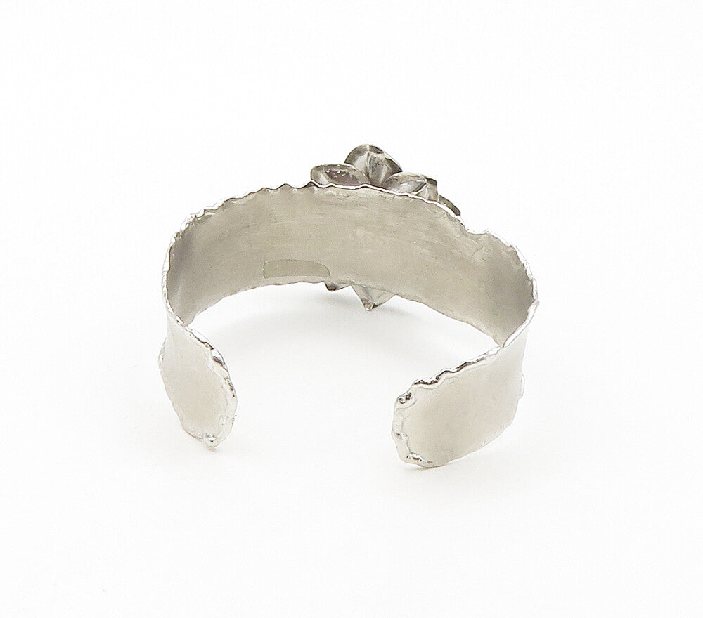 TAHARA 925 Sterling Silver  Flower Motif Smooth Matte Cuff Bracelet  BT6502