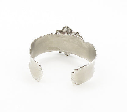 TAHARA 925 Sterling Silver  Flower Motif Smooth Matte Cuff Bracelet  BT6502