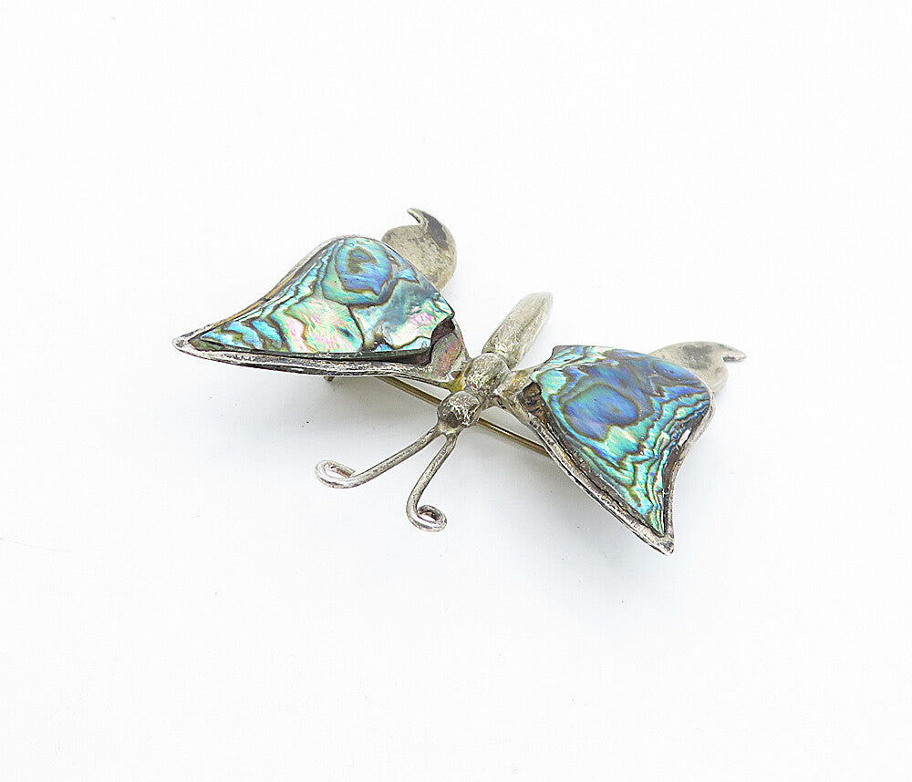 MEXICO 925 Sterling Silver  Vintage Abalone Shell Butterfly Brooch Pin  BP1338