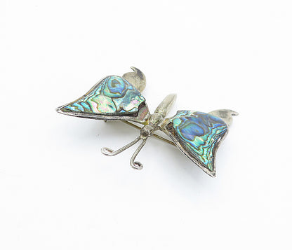 MEXICO 925 Sterling Silver  Vintage Abalone Shell Butterfly Brooch Pin  BP1338