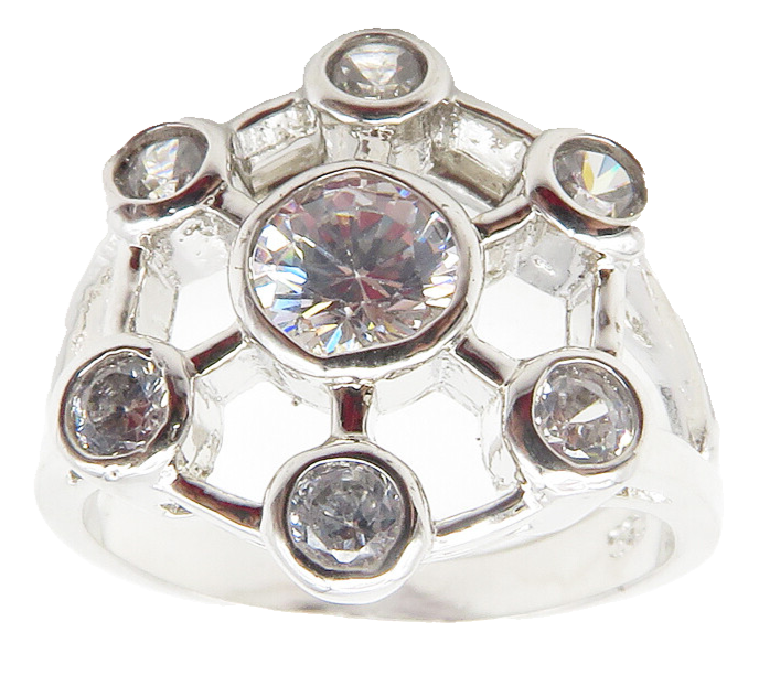 925 Sterling Silver  Sparkling Cubic Zirconia Floral Band Ring Sz 6  RG11902