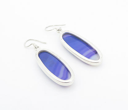 925 Sterling Silver Cabochon Cut Purple Agate Shiny Dangle Earrings EG3020