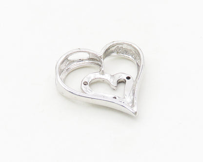 925 Sterling Silver  Shiny Genuine Diamonds Open Love Heart Pendant  PT14429