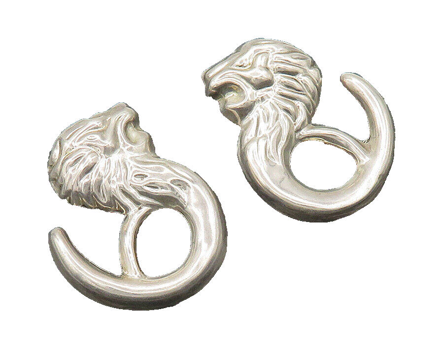 MEXICO 925 Sterling Silver  Vintage Shiny Lion's Head Drop Earrings  EG9943