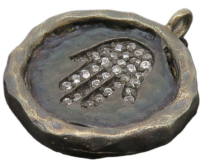 925 Sterling Silver  Vintage Petite Topaz Hand Oxidized Round Pendant  PT11425