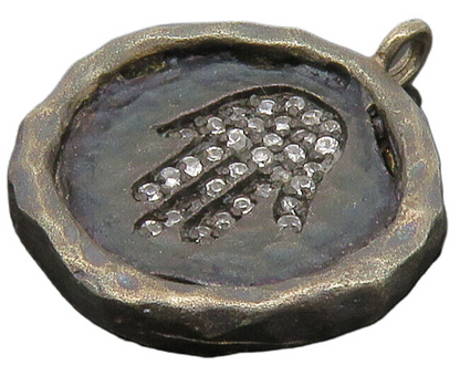 925 Sterling Silver  Vintage Petite Topaz Hand Oxidized Round Pendant  PT11425