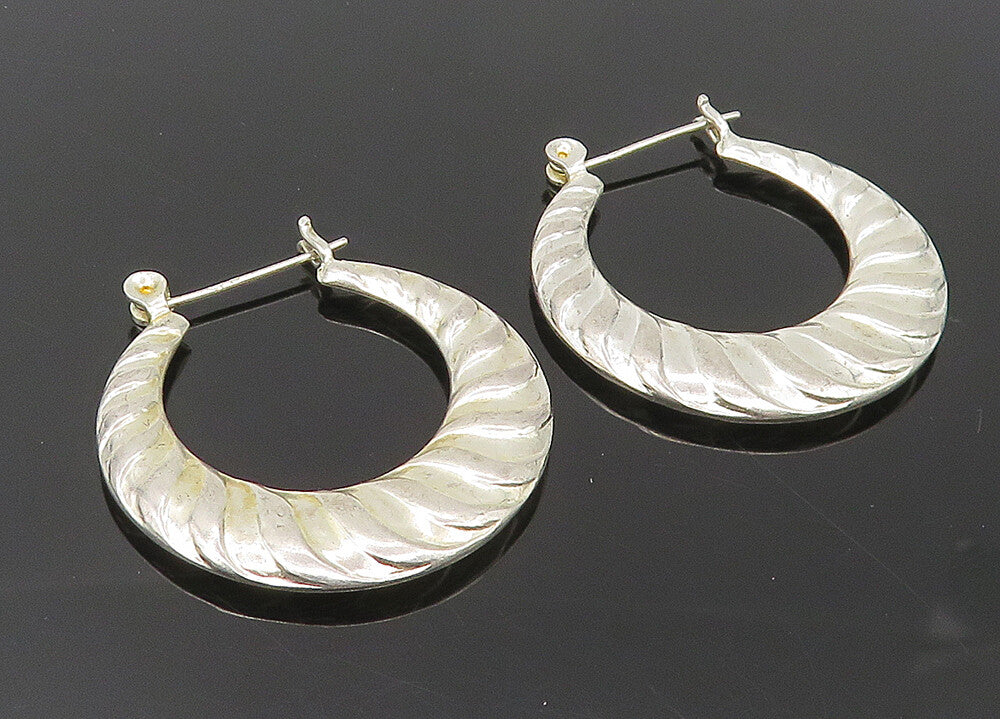 925 Sterling Silver  Shiny Polished Hollow Round Hoop Earrings  EG5686