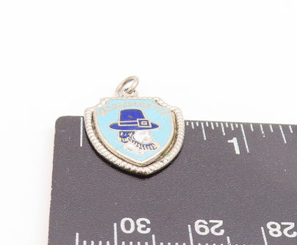 925 Sterling Silver Vintage Pendant Enameled Massachusetts Pilgrim Hat PT25021