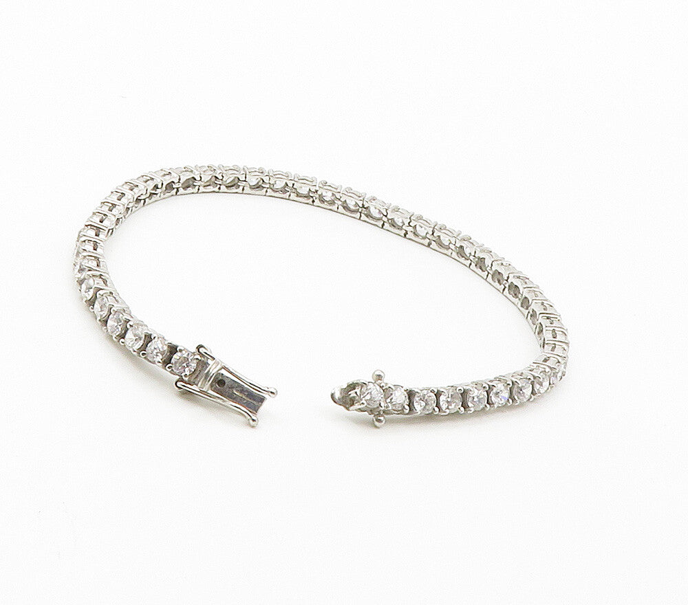 925 Sterling Silver  Prong Set Cubic Zirconia Shiny Tennis Bracelet  BT6069
