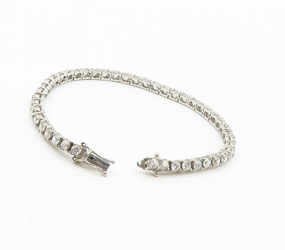 925 Sterling Silver  Prong Set Cubic Zirconia Shiny Tennis Bracelet  BT6069